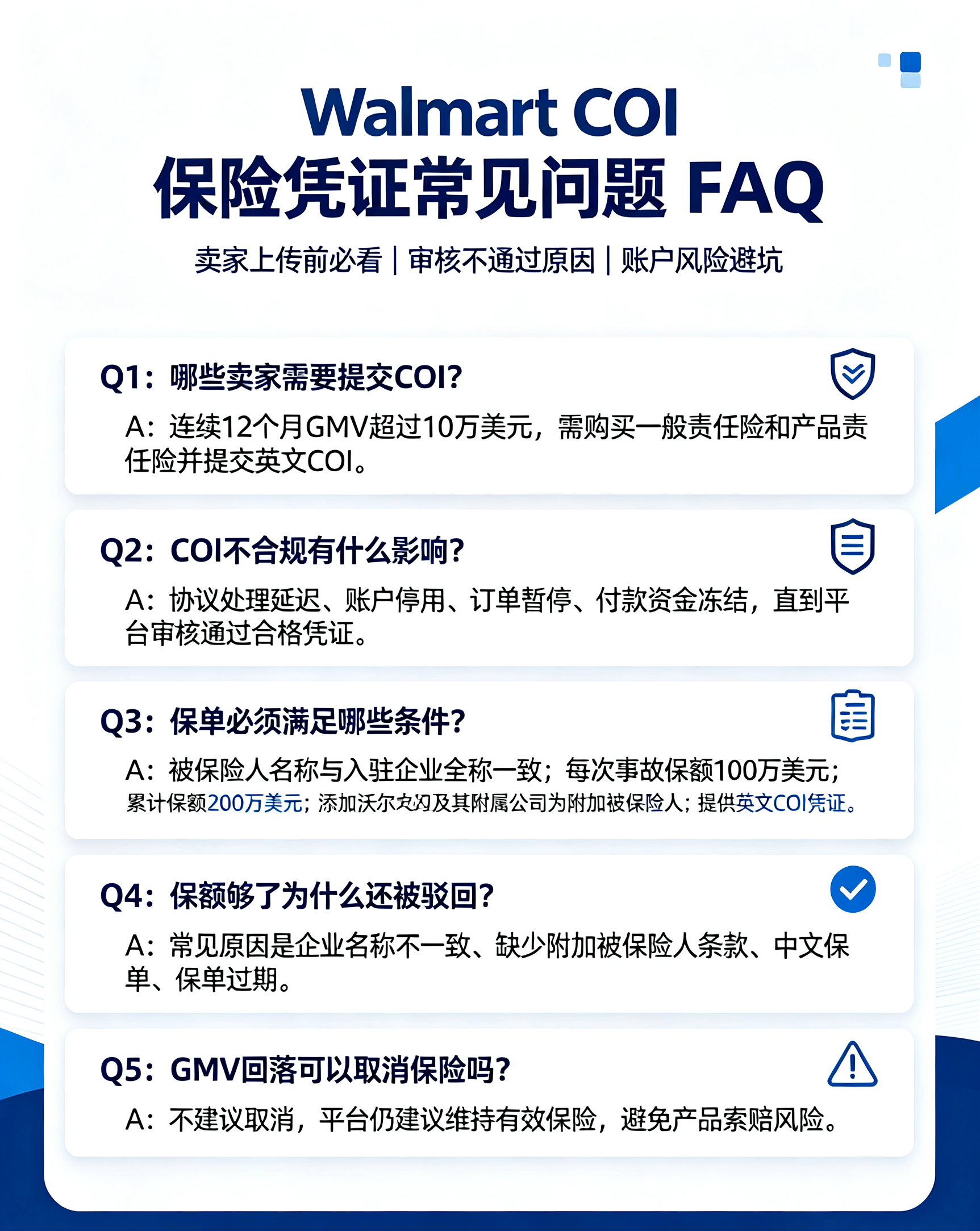 Walmart COI 保险凭证常见问题 FAQ